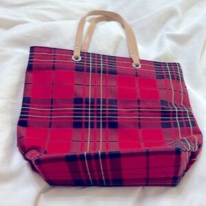 Mini red plaid tote bag